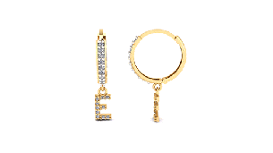 Brinco Argola Cravejada com Letra E Ouro 18k