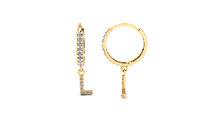 Brinco Argola Cravejada com Letra L Ouro 18k