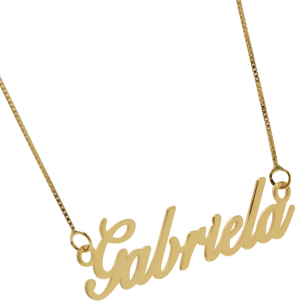 Gargantilha Manuscrito Um Nome Personalizado Liso Ouro 18k
