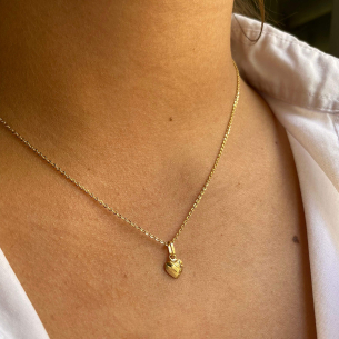 Pingente Coração Pequeno Fosco com Detalhes Diamantado Ouro 18k