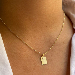 Pingente Placa Reta com Detalhes em Fosco e Diamantado Ouro 18k