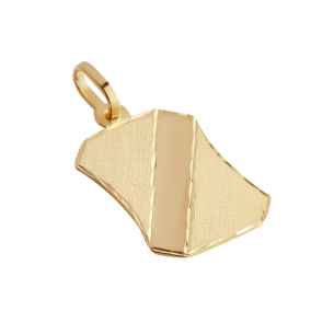 Pingente Placa com Detalhes em Fosco e Diamantado Ouro 18k