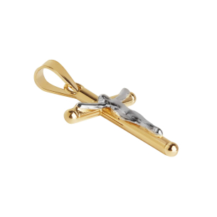 Pingente Crucifixo Duplo 15mm x 20mm Ouro 18k