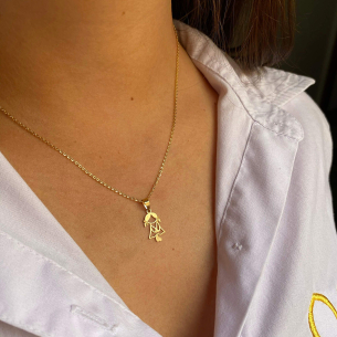 Pingente Menina Laço com Detalhe Fosco Ouro 18k