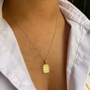 Pingente Placa Deus Seja Louvado Ouro 18k