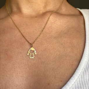 Pingente Menina com Chuquinha e Laço Ouro 18k