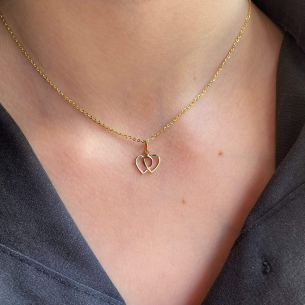 Pingente Coração Duplo Bicolor Ouro 18k