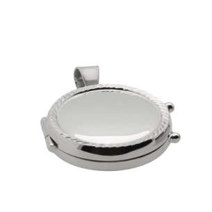 Pingente Relicário Redondo Liso com Diamantados Ouro Branco 18k