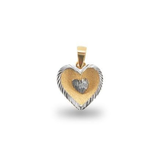Pingente Coração Bicolor Diamantado e Fosco Ouro 18k