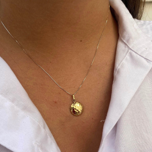 Pingente Redondo Côncavo Diamantado 12mm Ouro 18k