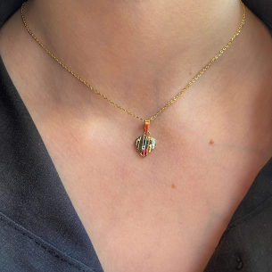 Pingente Coração Quadriculado Tricolor Vertical Ouro 18k