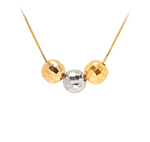 Gargantilha 3 Bolas 7mm Diamantada 45cm Com Ajuste em 40cm Ouro 18k