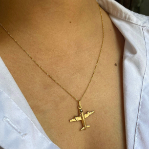 Pingente Avião Liso Ouro 18k