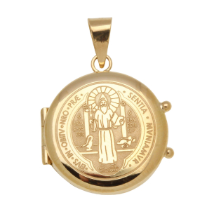 Pingente Relicário Redondo São Bento Ouro 18k