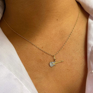 Pingente Guitarra com Diamante Ouro 18k