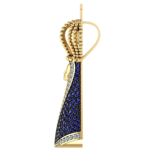 Pingente Nossa Senhora Aparecida Grande Manto Azul Ouro 18k