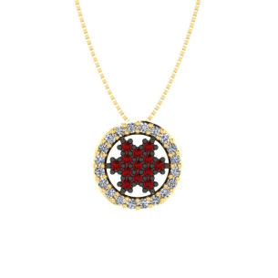 Pingente Redondo Galeria com Miolo Vermelho Ouro 18k