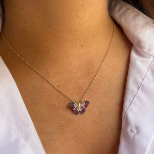 Pingente de Borboleta com 50 Pedras de Zircônias Ouro 18k