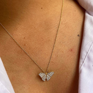 Pingente de Borboleta com 50 Zircônias Brancas Ouro 18k