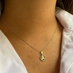 Pingente Personalizado Letra com Zircônias Ouro 18k