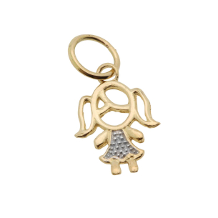 Pingente Menina de Chuquinha e Roupa Branca Ouro 18k