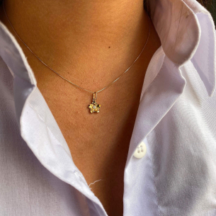 Pingente Flor Diamantada com Corrente Veneziana Ouro 18k