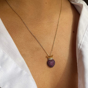 Pingente Coração Coroado Pavê com Zircônias Ouro 18k