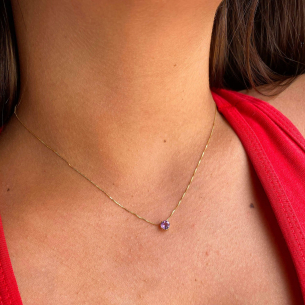 Gargantilha Ponto de Luz com Pedra Natural 4.5mm Ouro 18k