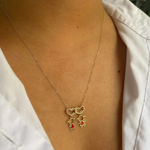 Pingente Canga Coração Duplo Duas Meninas Ouro 18k