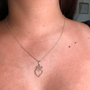 Pingente Coroa com Coração Liso Ouro 18k