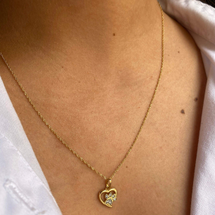 Pingente Coração com Patinha e Zircônia Ouro 18k