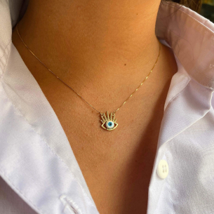 Gargantilha Olho Grego com Pedra Ouro 18k