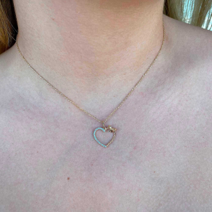 Pingente Coração com Bolinhas e Laço Ouro 18k