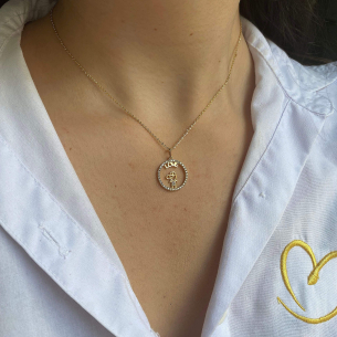 Pingente Filho Love Redondo Cravejado Ouro 18k