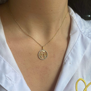 Pingente Casal Love Redondo Cravejado Ouro 18k