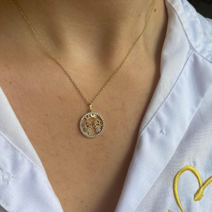 Pingente Filhas Love Redondo Cravejado Ouro 18k