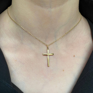 Pingente Cruz Fio Acetinado Ouro 18k