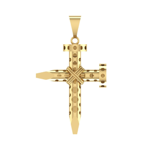 Pingente Cruz Prego Oco com Duas Pontas Médio Ouro 18k
