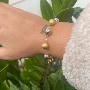 Pulseira Bola 9mm Lisa/Fosca Bicolor Ouro 18k