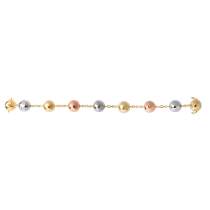 Pulseira Bola 12mm Diamantada 20cm Tricolor Ouro 18k