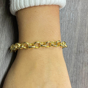 Pulseira Malha Portuguesa de 20cm Média Ouro 18k