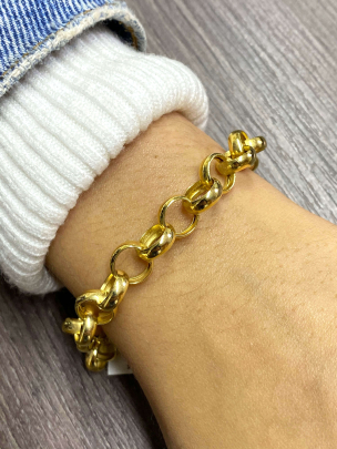 Pulseira Malha Portuguesa de 20cm Grossa Ouro 18k