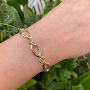 Pulseira com Mix de Elos Duplos Ouro 18k