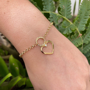 Pulseira Portuguesa com Pingente Coração Ouro 18k