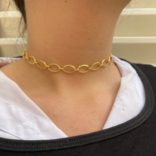 Choker Elos Ovais Lisos e Foscos Ouro 18k