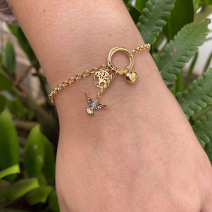 Pulseira Portuguesa Espírito Santo com Arvore da Vida Ouro 18k