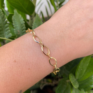 Pulseira Elos Navete Liso Ouro 18k
