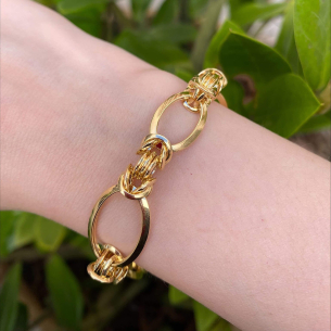 Pulseira Elos Ovais Entrelaçados e Navete Ouro 18k
