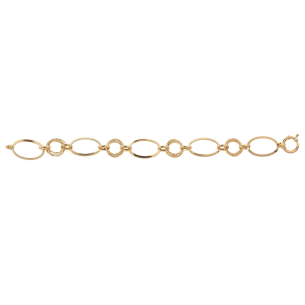Pulseira Elos Ovais Estilizados e Navete Ouro 18k
