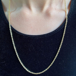 Corrente Malha Cartier Cadeado Fina 60cm Ouro 18k